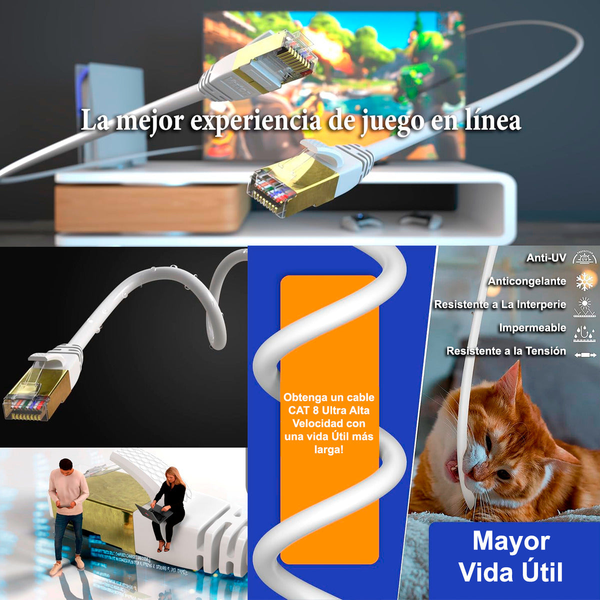 Cable De Red Cat8 Utp Oro 24k 5mts Wifi7 40gbps Sftp