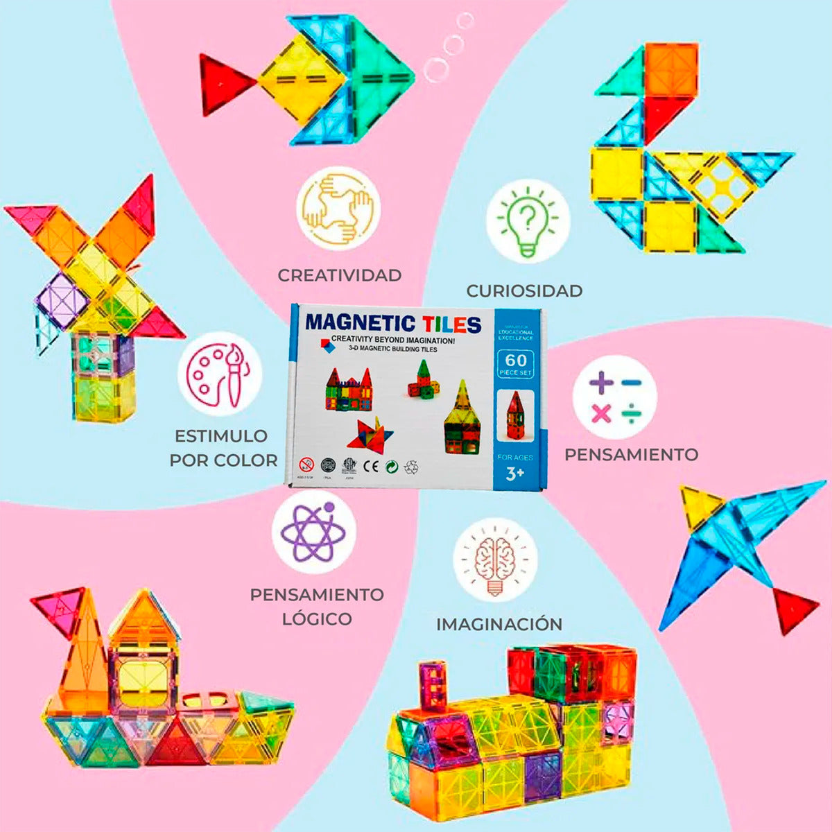 Bloques Magneticos Juego De Construccion 3D No Toxico De 60pzs