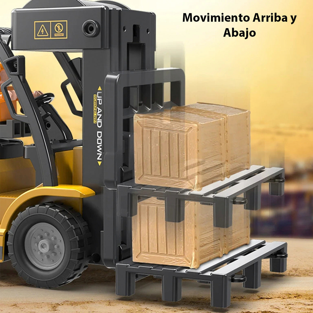Grua Horquilla Con Pallet Y Cajas Juguete Control Remoto Montacarga