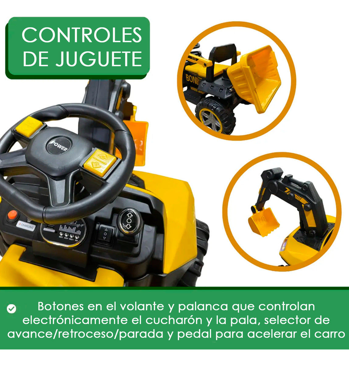 Auto Electrico Niños Retroexcavadora Bateria Alta Duracion Amarillo