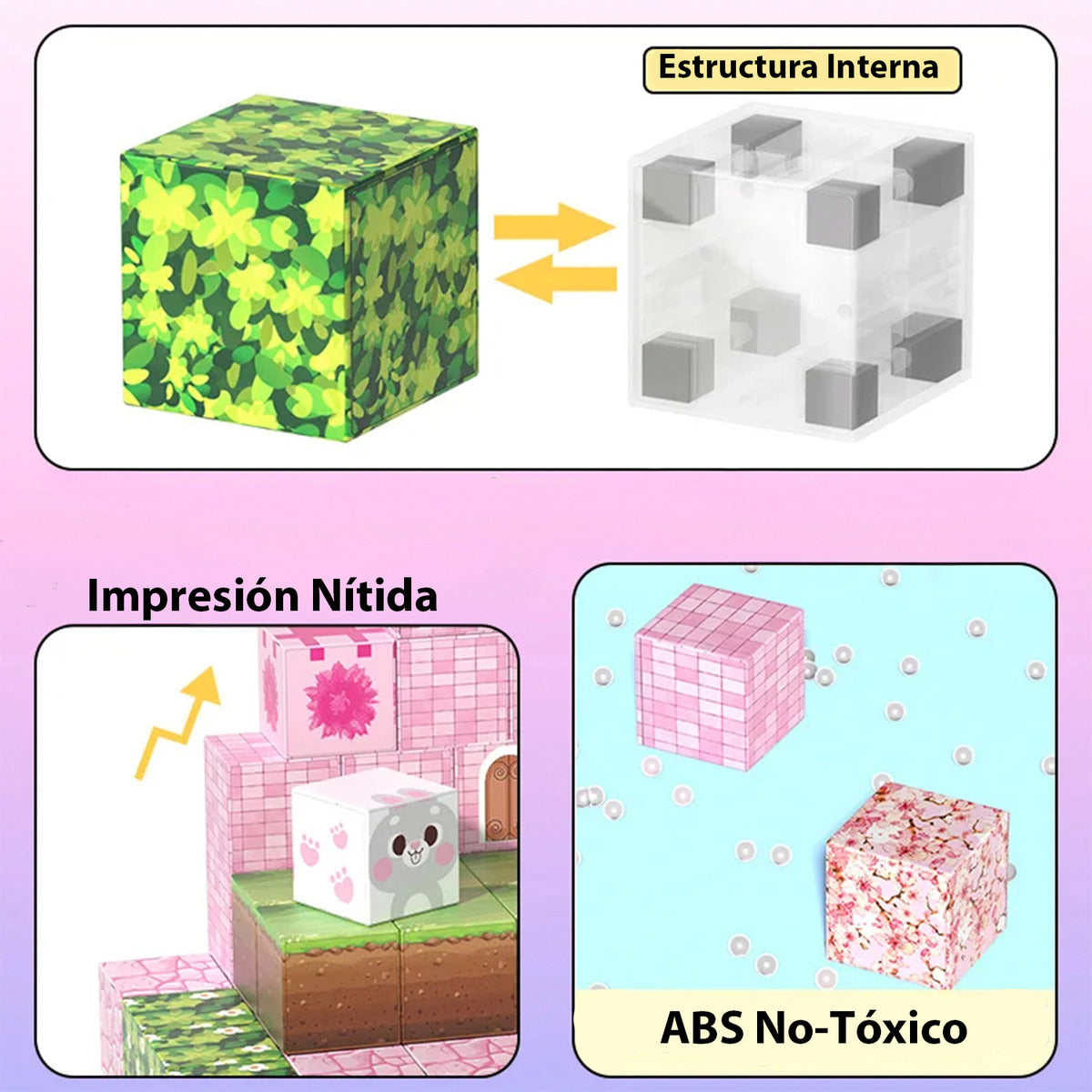 Bloques Magnéticos Cubos Grandes Tipo Minecraft Castillo 128 Piezas