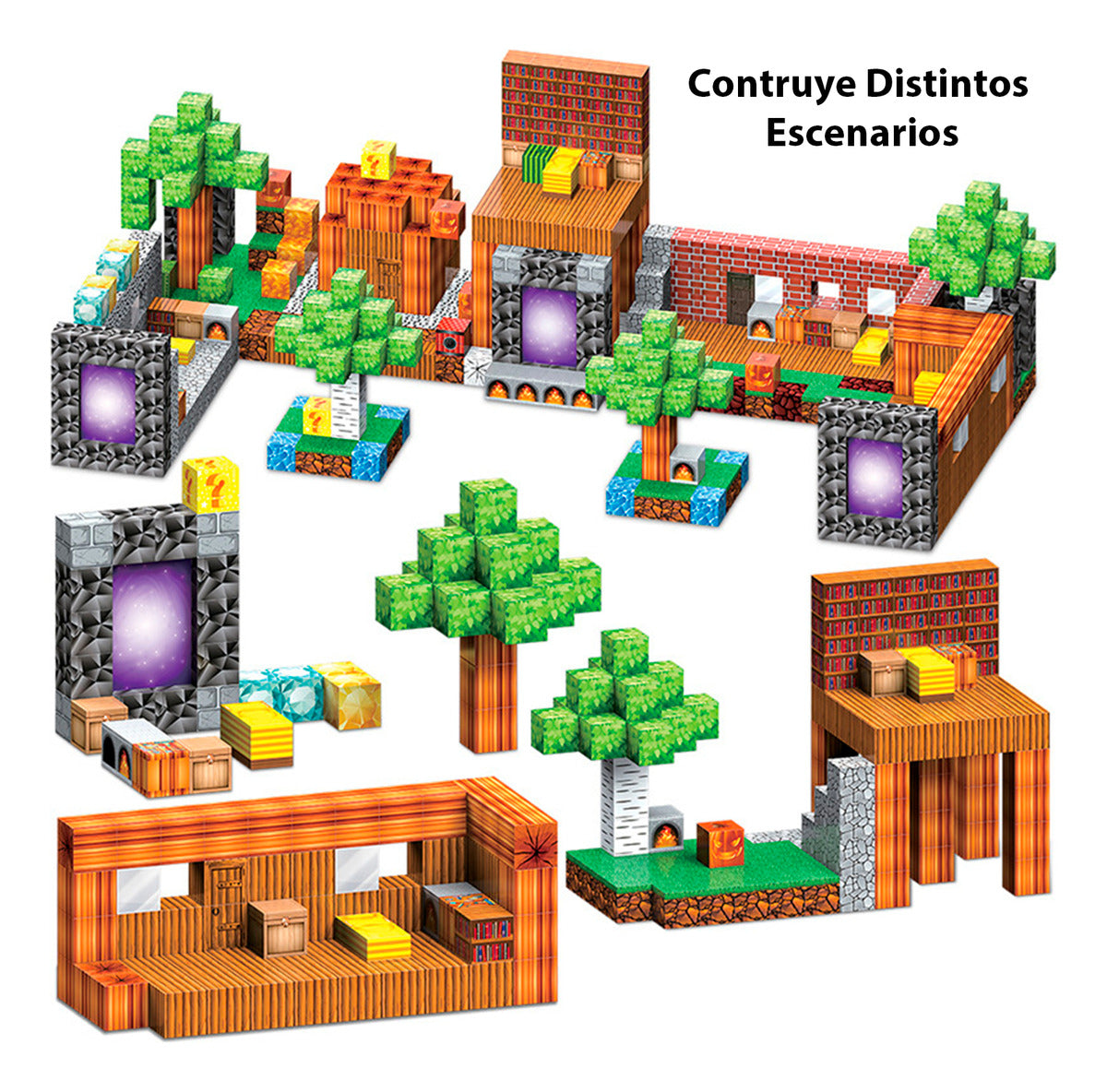 Bloques Magnéticos Tipo Minecraft 204 Pcs Mundo Portales 204 Bosque