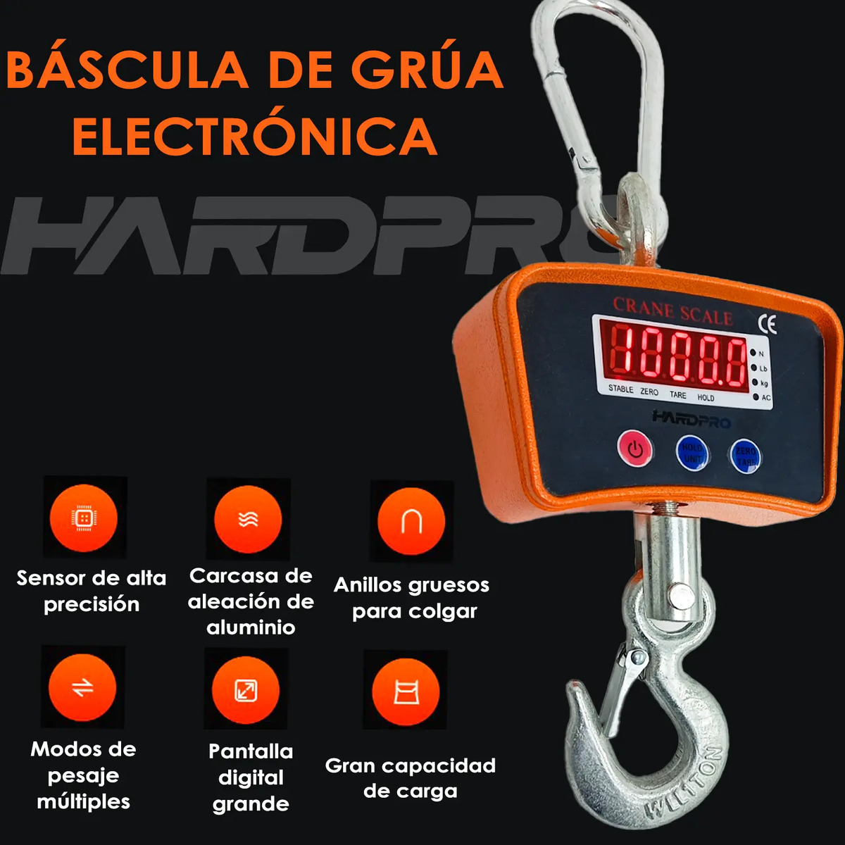 Balanza Romana Pesa Digital 1 Tonelada Con Gancho Industrial