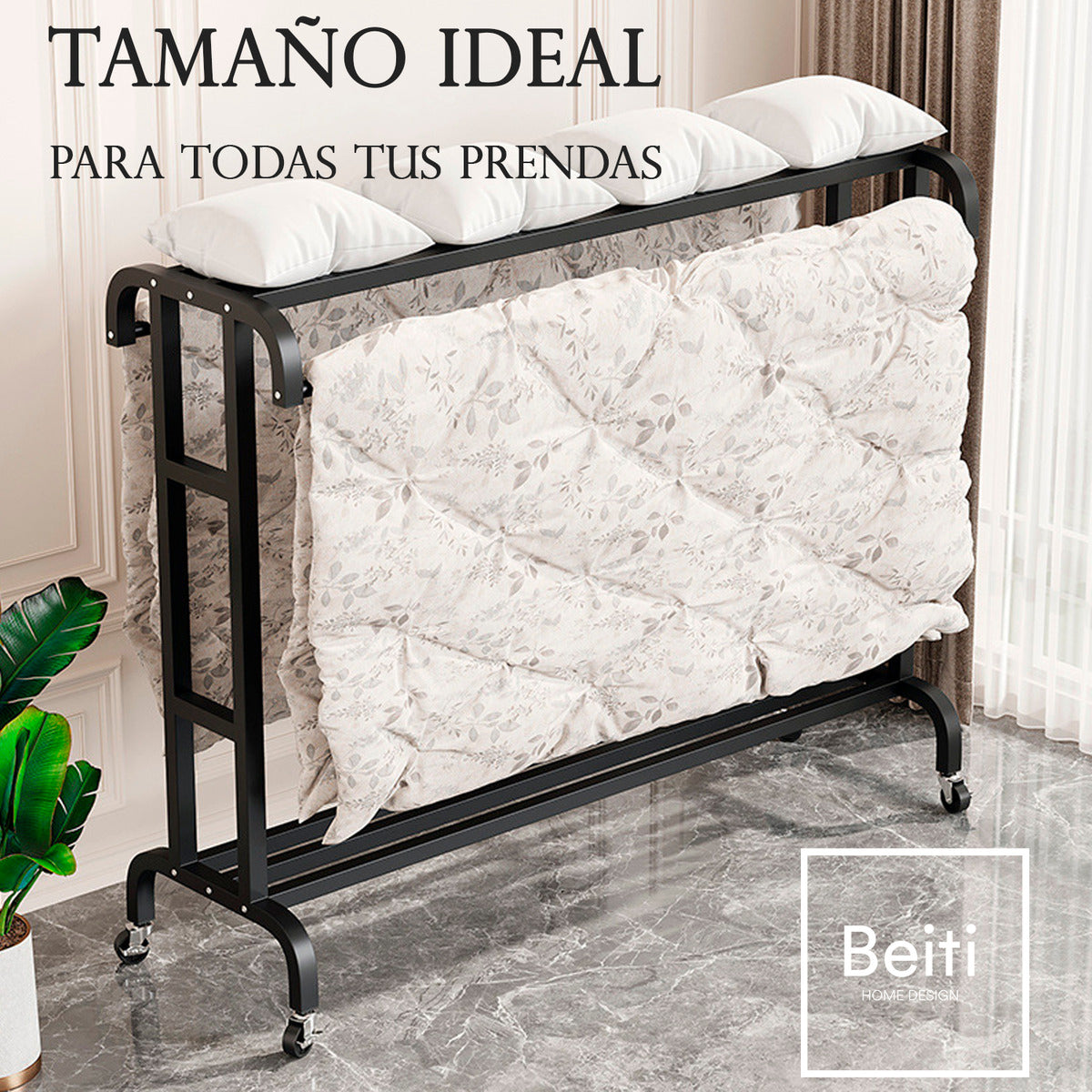 Perchero Organizador De Ropa Doble Con Ruedas 120cm Pro Negro