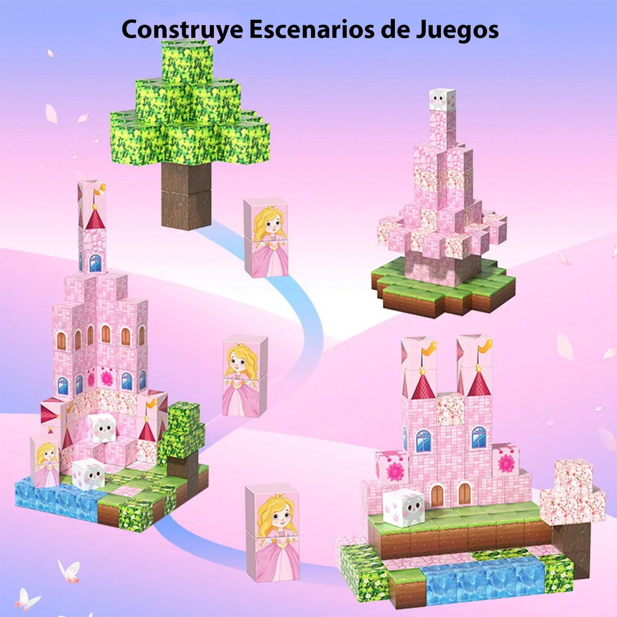 Bloques Magnéticos Cubos Grandes Tipo Minecraft Castillo 128 Piezas