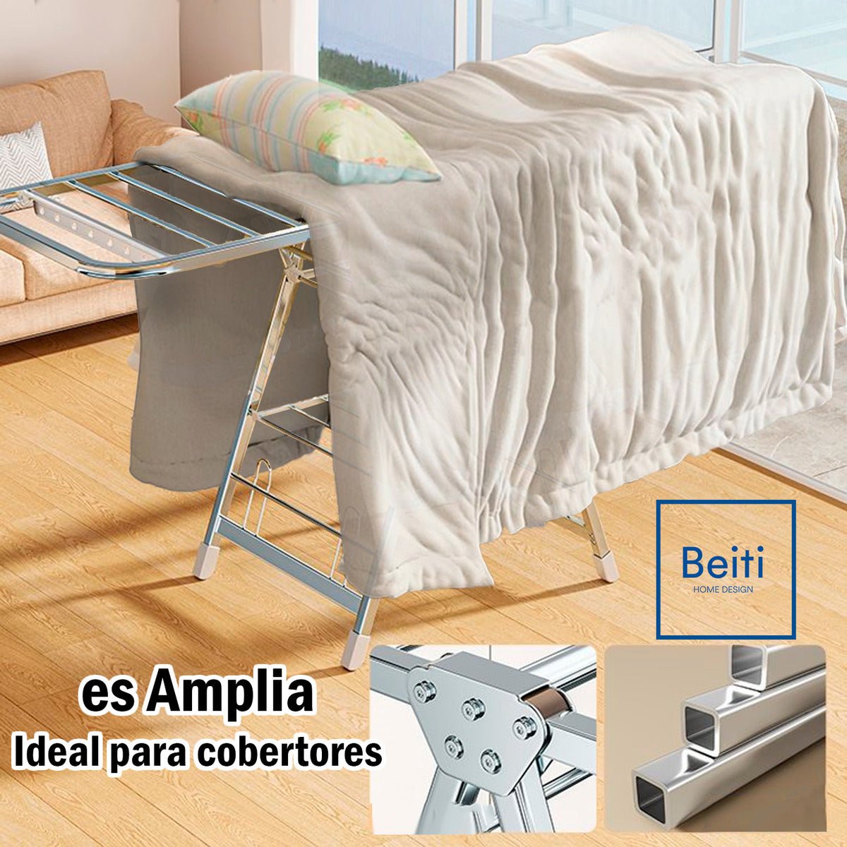 Tendedero Plegable Acero Inoxdable Premium 180cm Soporta 50kg Plateado