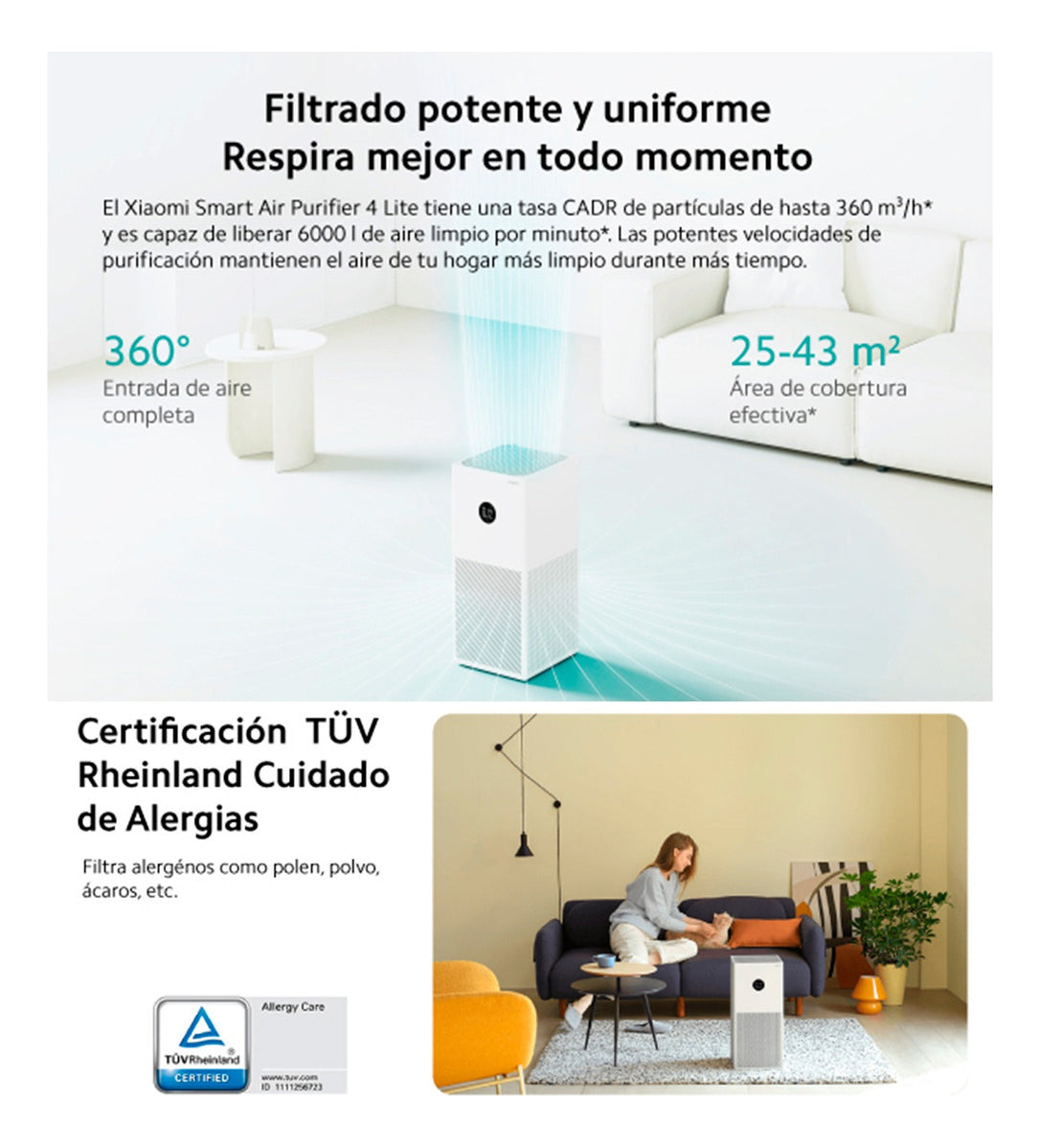 Purificador Aire Xiaomi Smart Air Purifier 4 Lite Eu Blanco