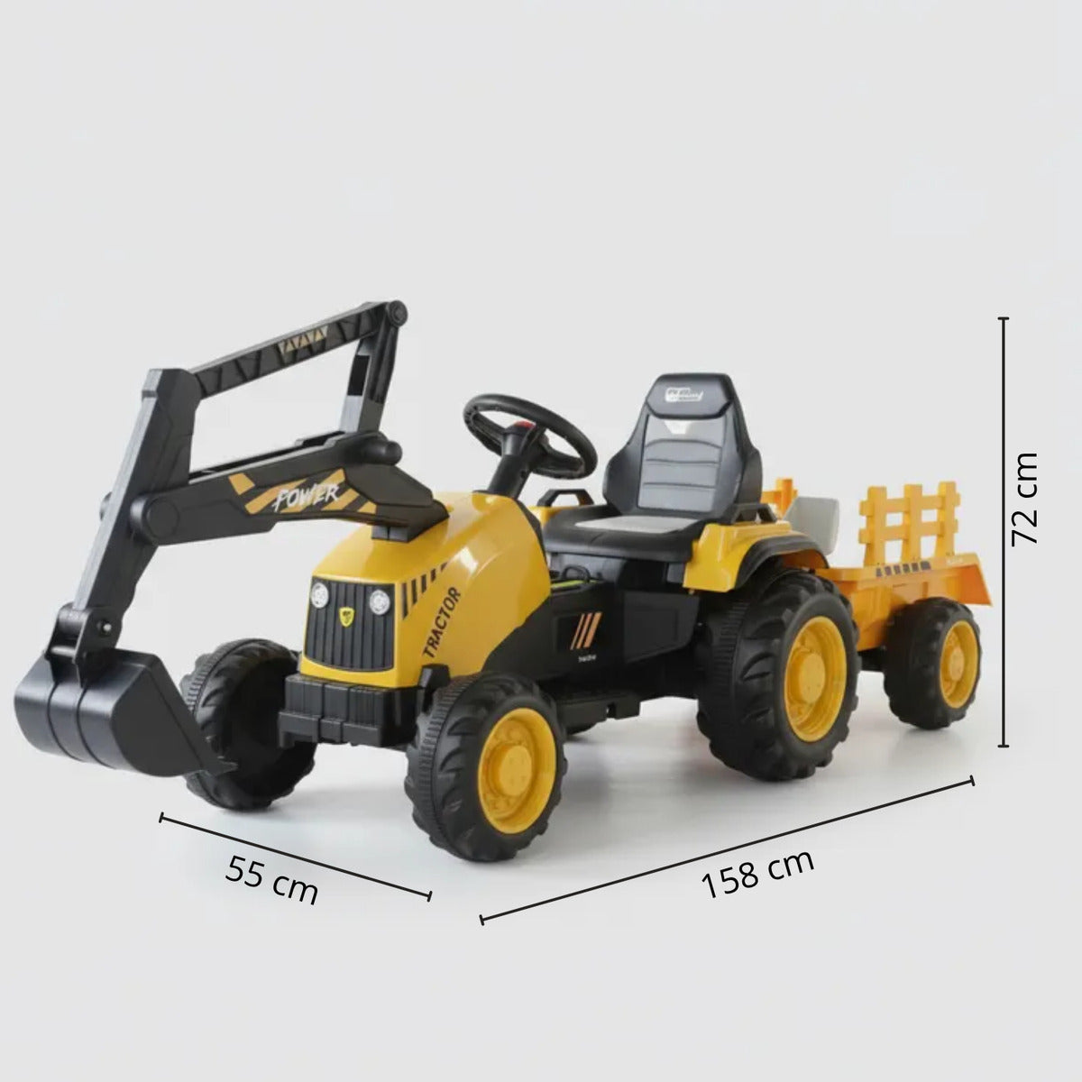 Auto Electrico Montable Niños Excavadora Remolque Bateria Duradera Xl Amarillo