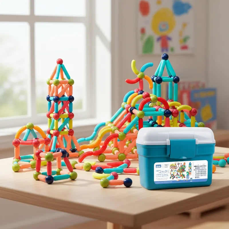 Bloques Magneticos 2 En 1 De Varillas 3d 130pzs Balde