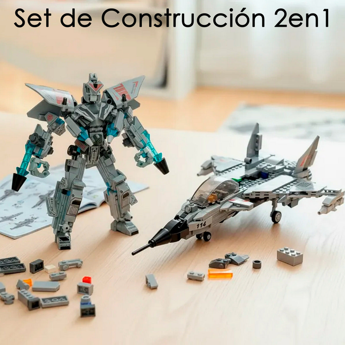 Juguete De Bloques Armable Avion Caza Modelo Robot 532 Piezas Didactico 2 en 1