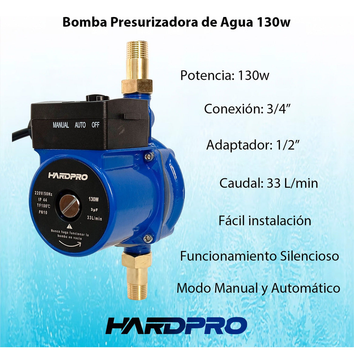 Bomba Presurizadora Agua Hardpro Calefont 33l/min 130w