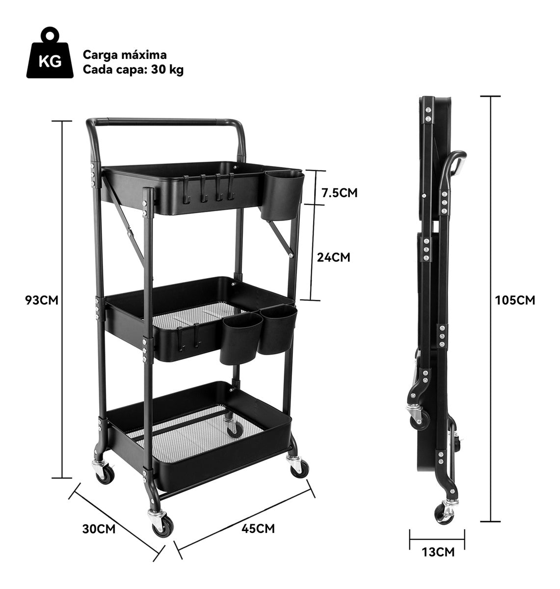 Carro Plegable Carrito Organizador Estante Con Rueda Multiuso