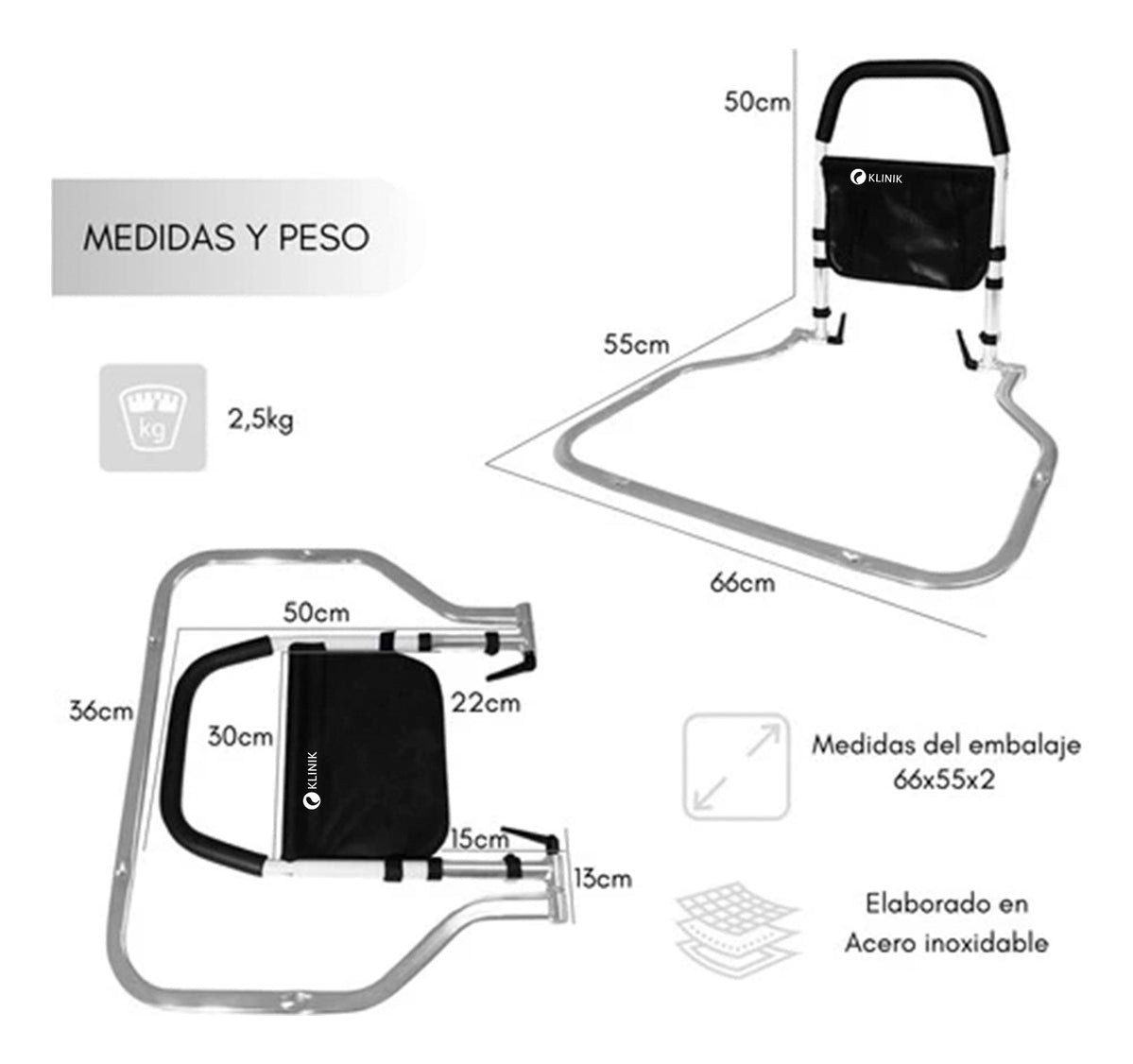 Barra De Apoyo Para Cama Reforzada Con Bolsa Organizadora