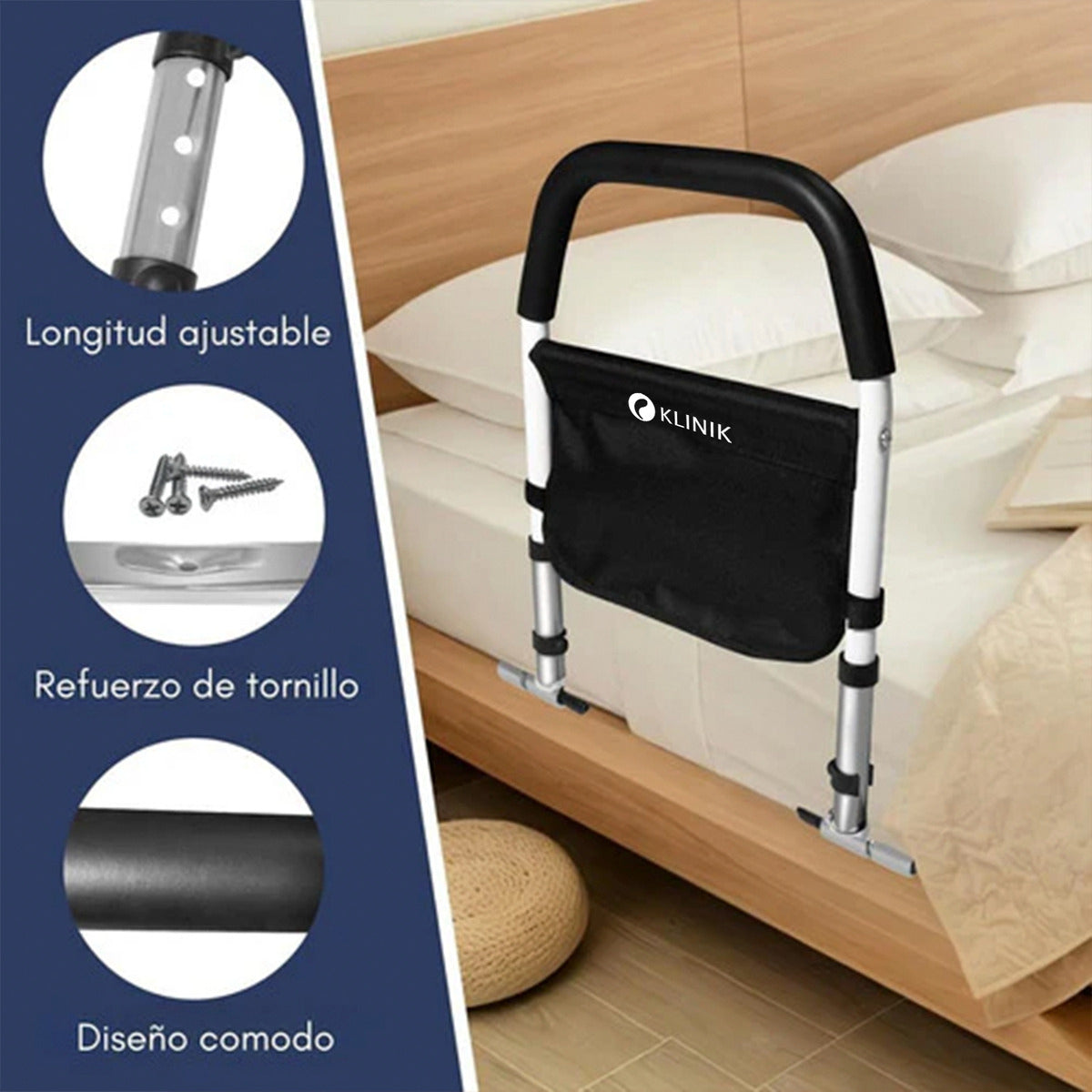 Barra De Apoyo Para Cama Reforzada Con Bolsa Organizadora