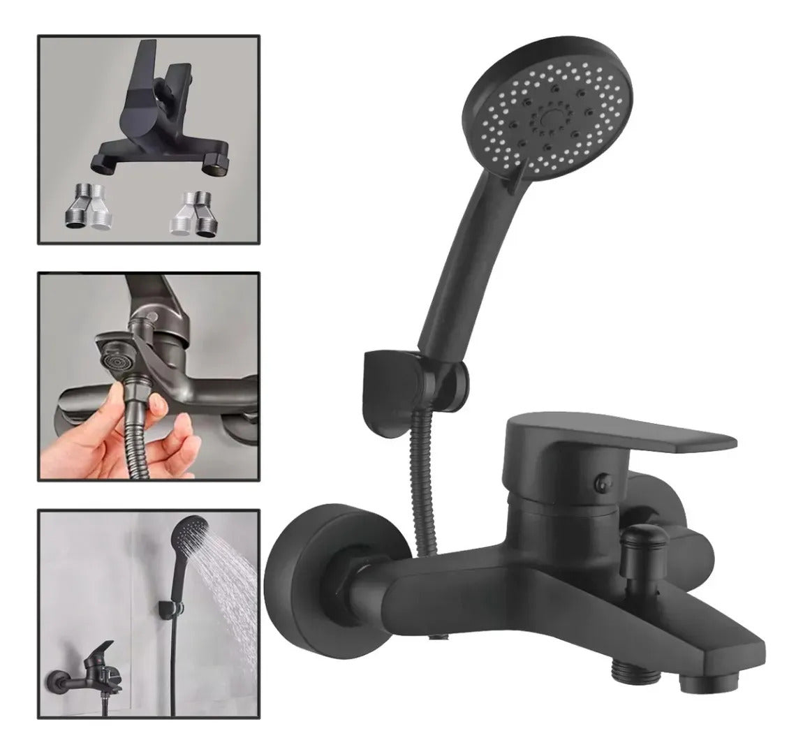 Llave Grifo Monomando Tina Con Ducha Acabado Mate Negro