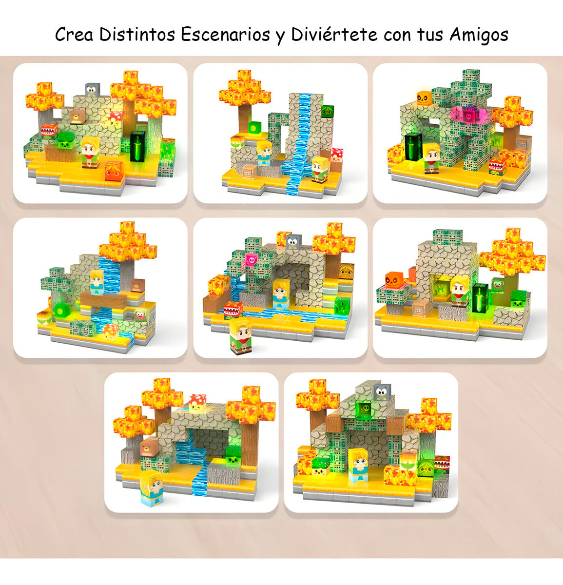 Bloques Magnéticos Tipo Minecraft 200 Pcs Con 10 Bloques De Luz