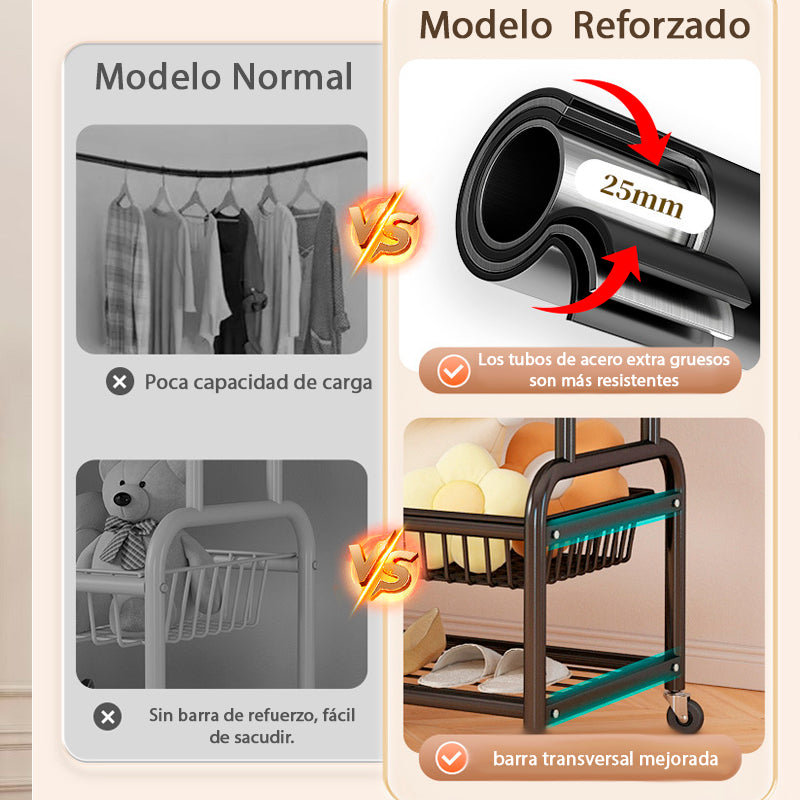 Perchero Organizador Colgante De Ropa Doble Con Ruedas 120cm Negro