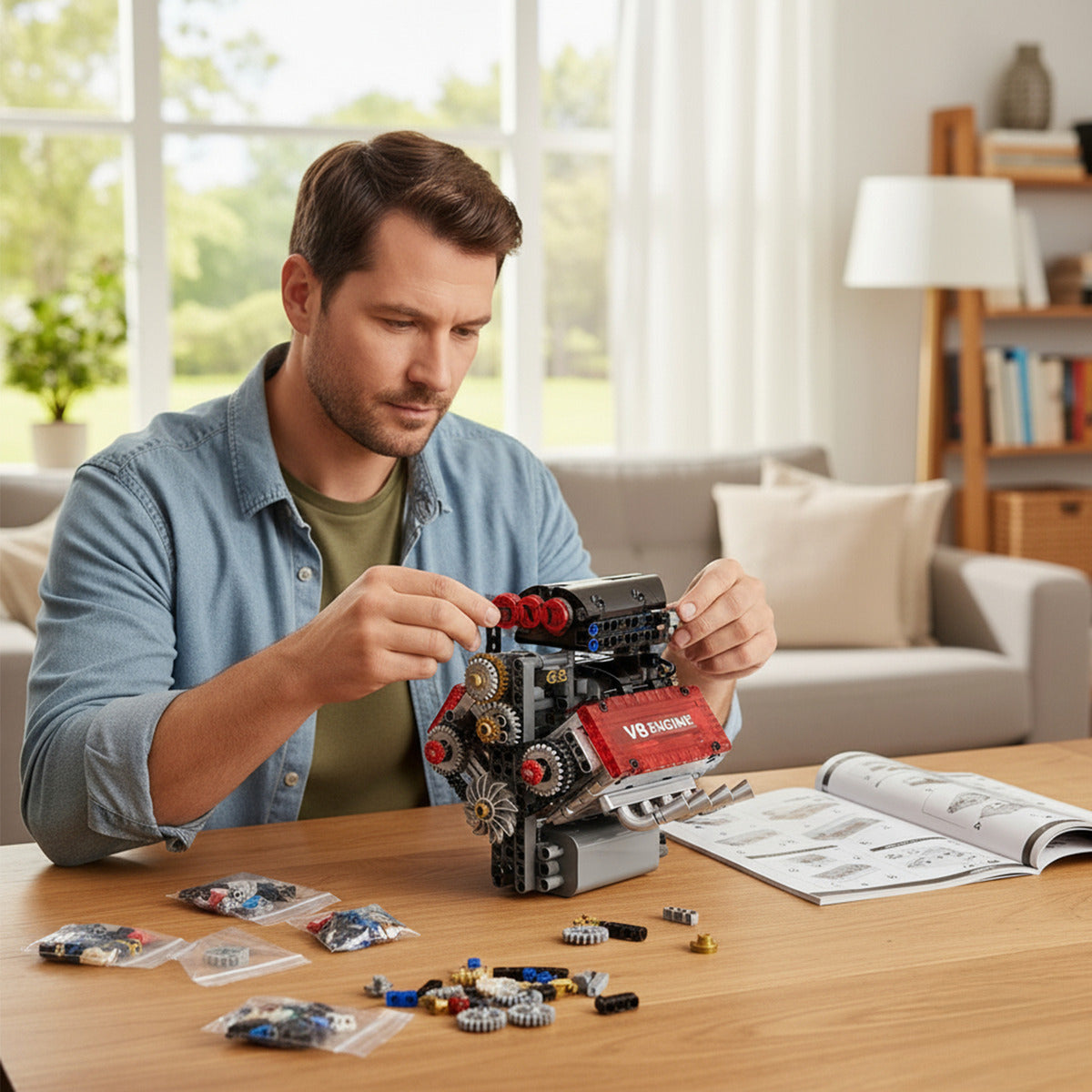 Motor V8 Modelo Armable Funcional A Pilas 478 Pzs 15x15cm