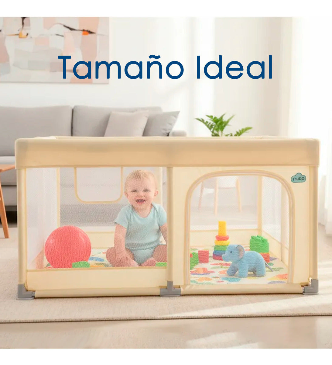 Corral Infantil Bebe Malla y Tela Oxford Con Pelota 120x120cm