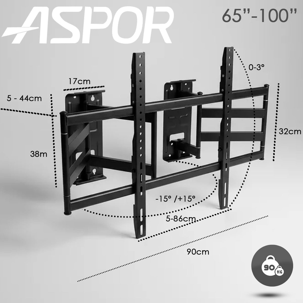 Soporte Tv De Pared 65 A 100 Pulgadas De 90kg 15 grados
