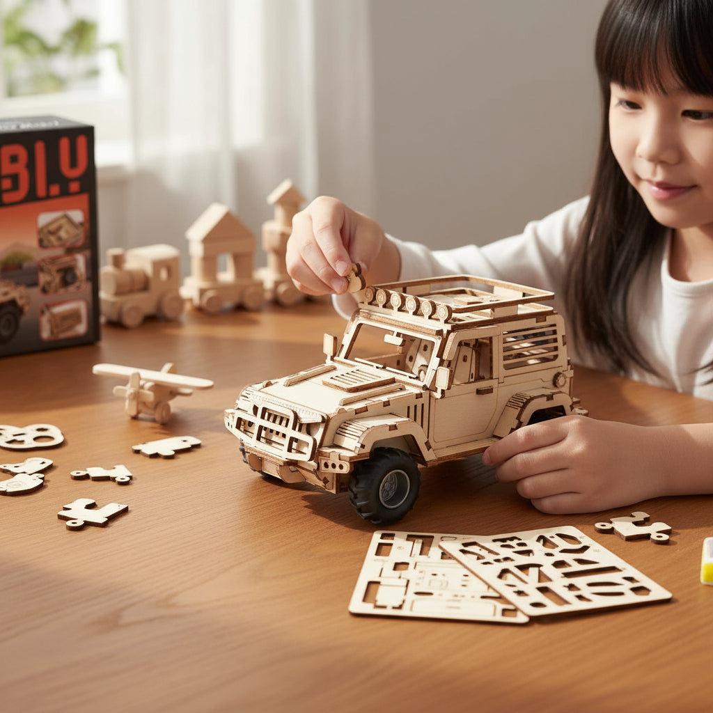 Auto Puzzle Jeep 3d Madera Armable 125pcs Didáctico 20 Cm.