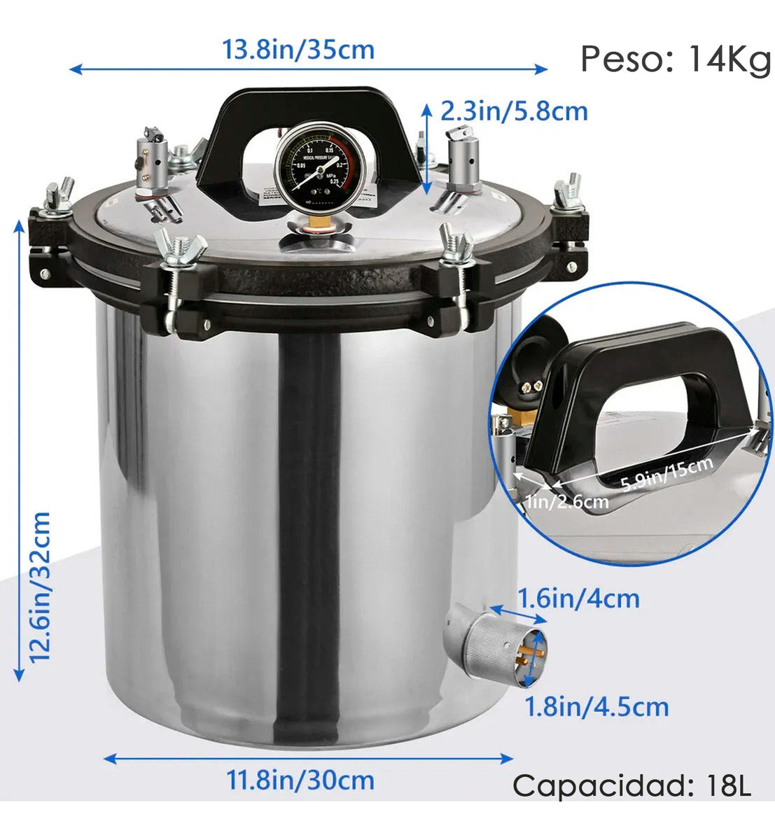 Esterilizador Autoclave Vertical Acero Inoxidable Grado Medico 18L