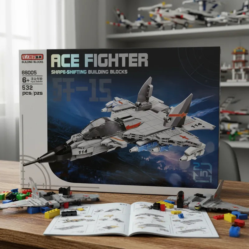 Juguete De Bloques Armable Avion Caza Modelo Robot 532 Piezas Didactico 2 en 1