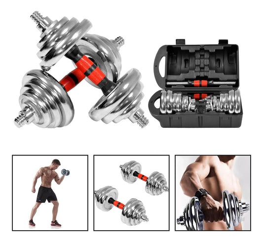Set De Mancuernas Cromadas Ajustables 20Kg Con Maletin