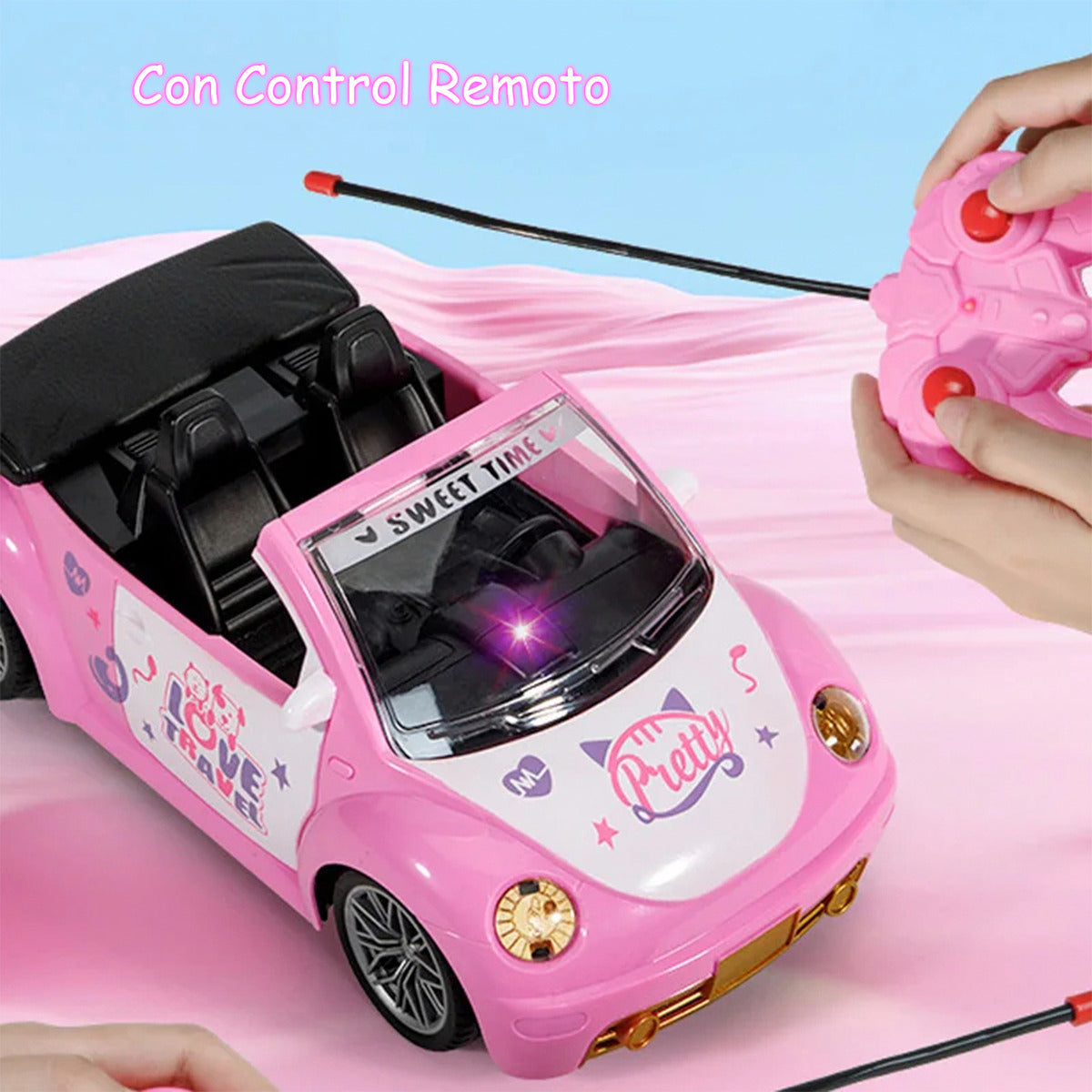 Auto Convertible A Control Remoto Muñeca Princesa Niña Batería Rosa