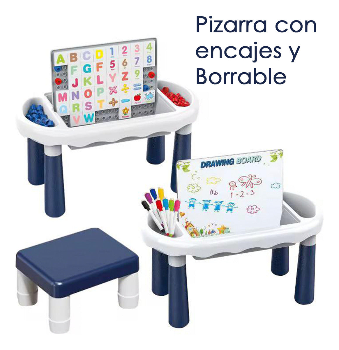 Mesa Y Silla Didáctica Aprendizaje 6 En 1 Bloques Y Dibujo