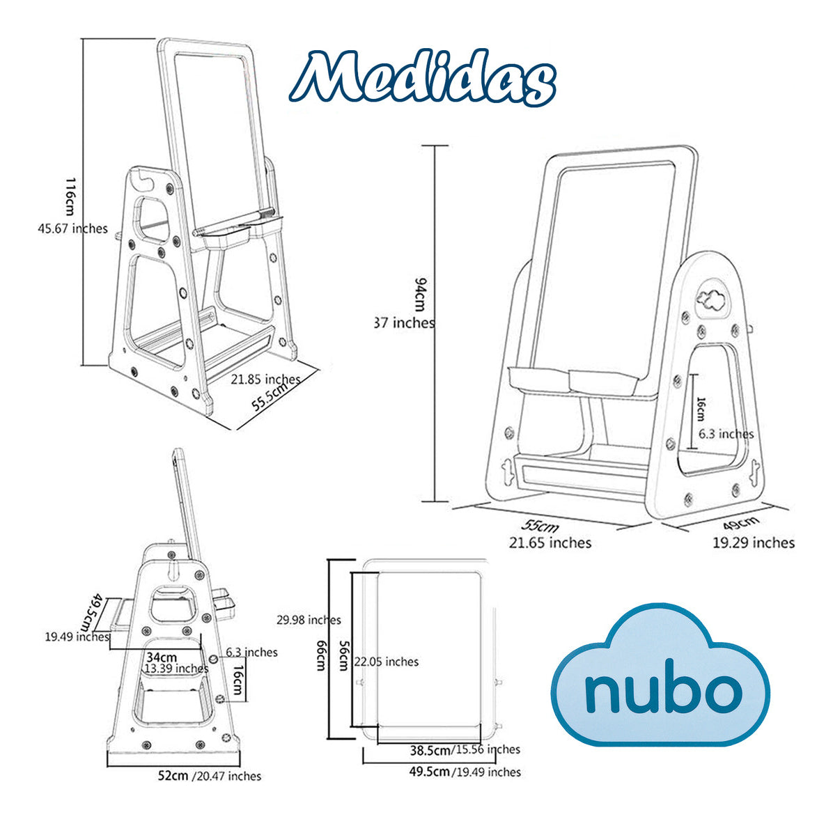 Pizarra Dibujo Para Niños Y Mesa De Trabajo 4 Niveles Azul Nubo