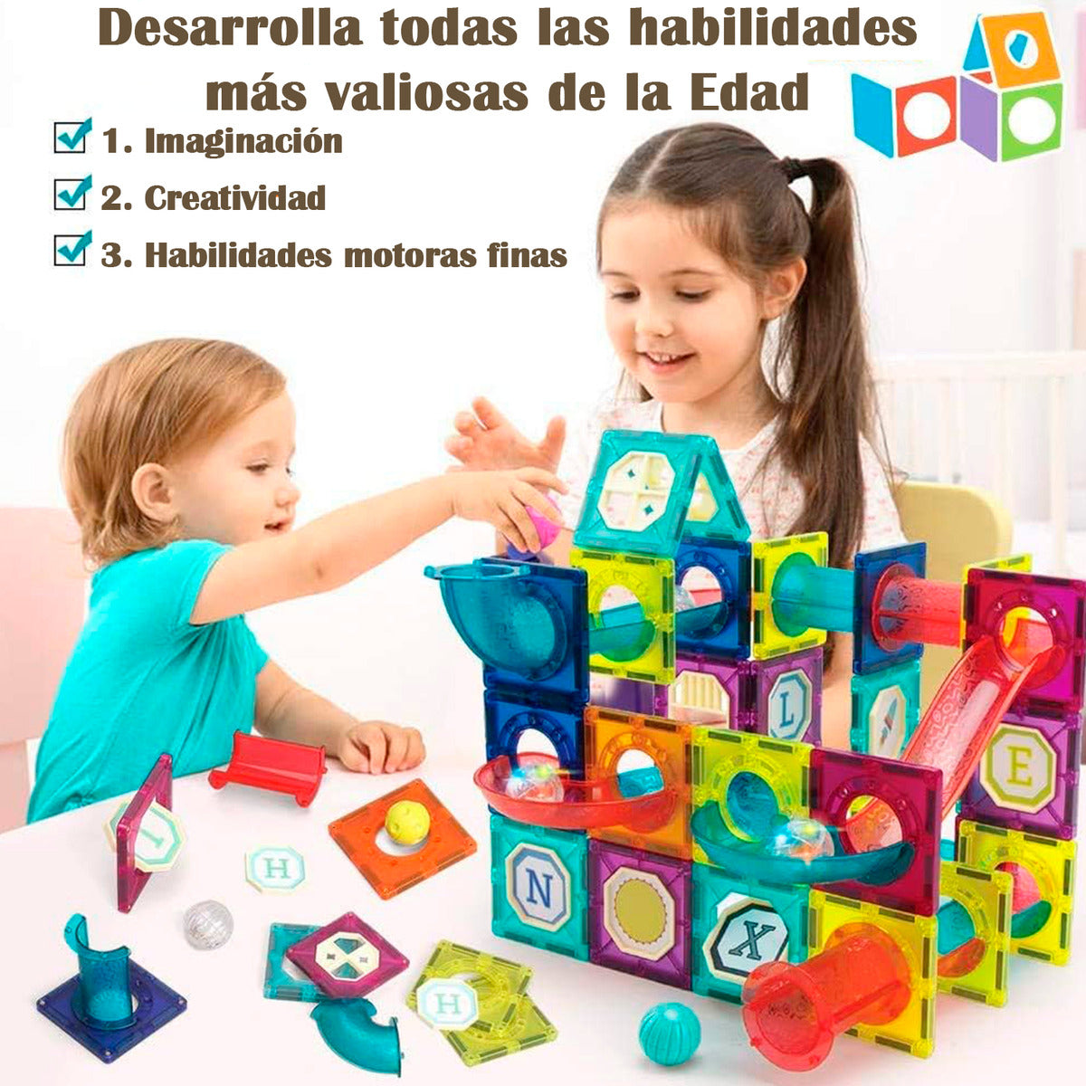 Bloques Magneticos 2en1 Tobogán De Bolas 3D Balde De188pzs