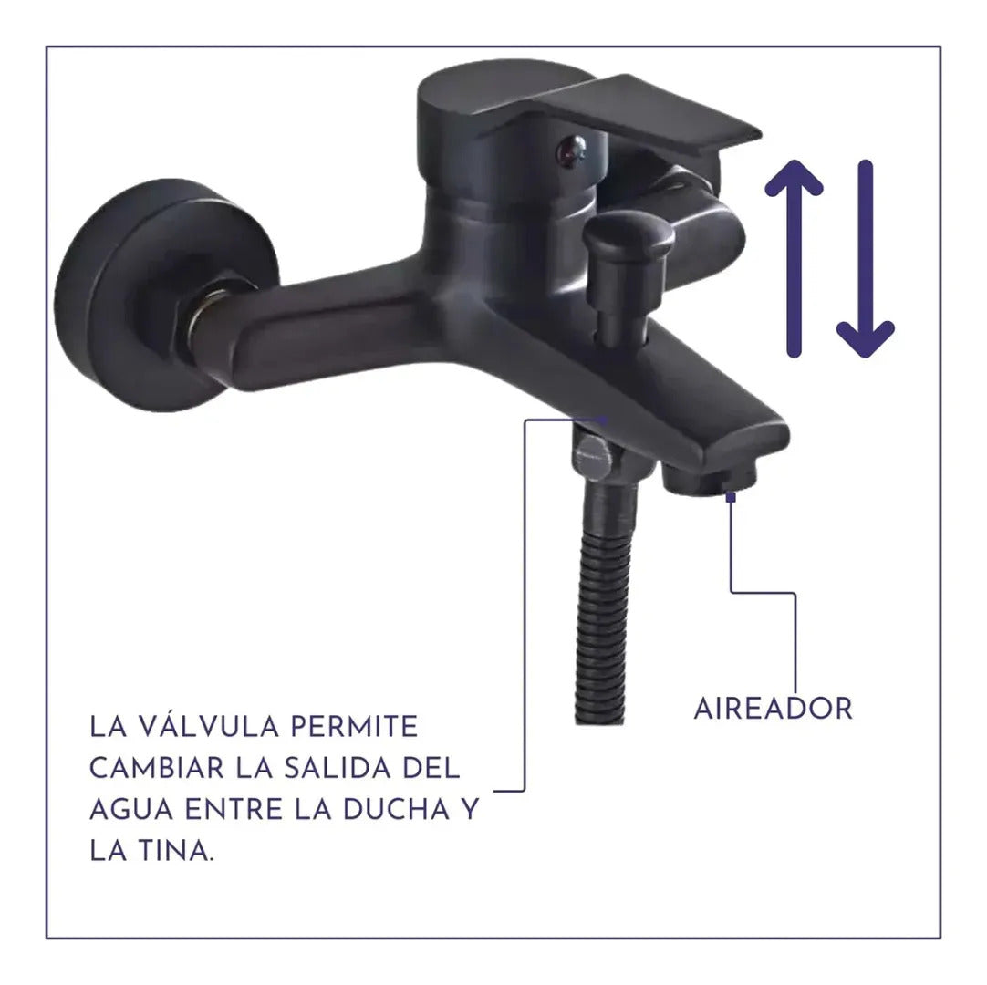 Llave Grifo Monomando Tina Con Ducha Acabado Mate Negro