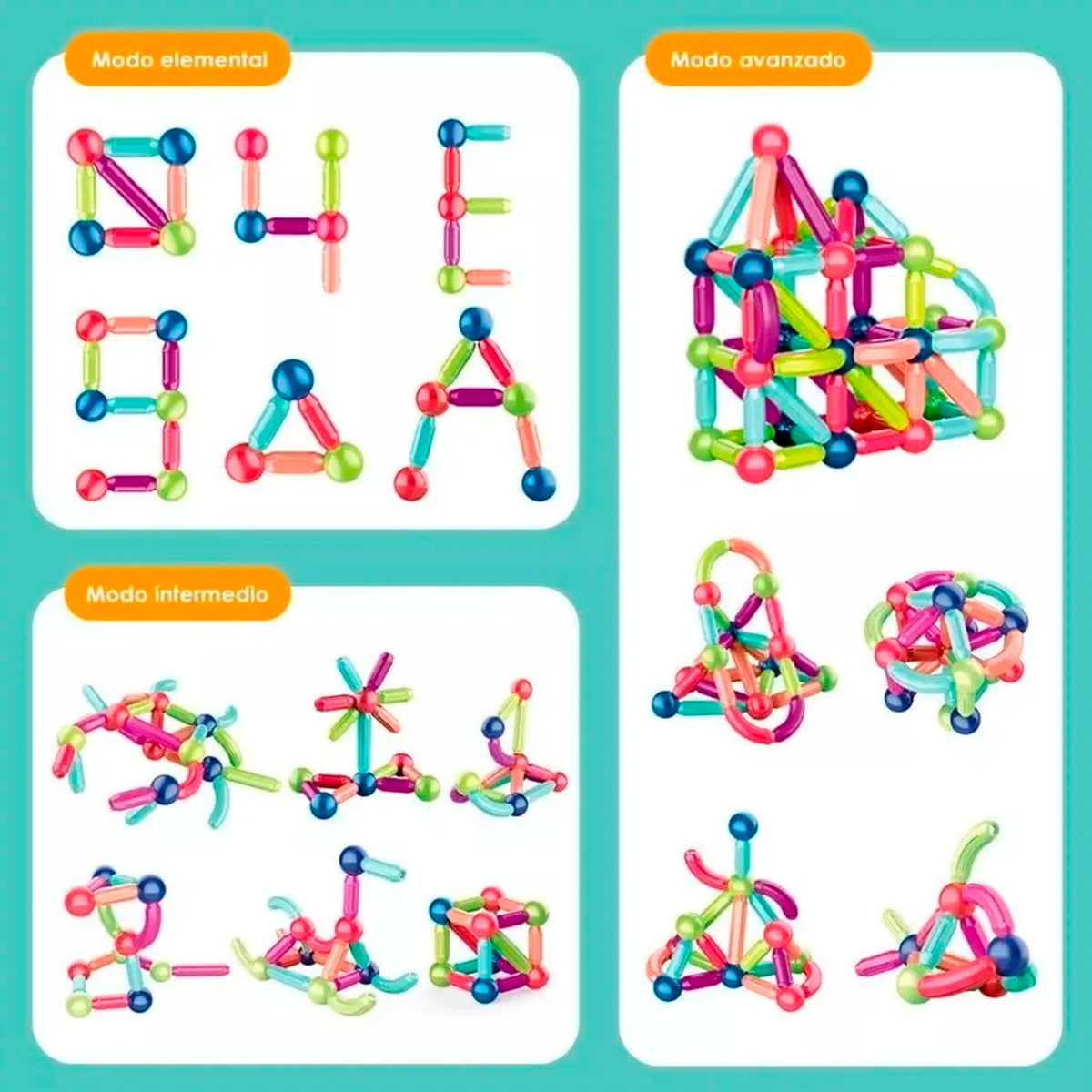 Bloques Magneticos 2 En 1 De Varillas 3d 130pzs Balde