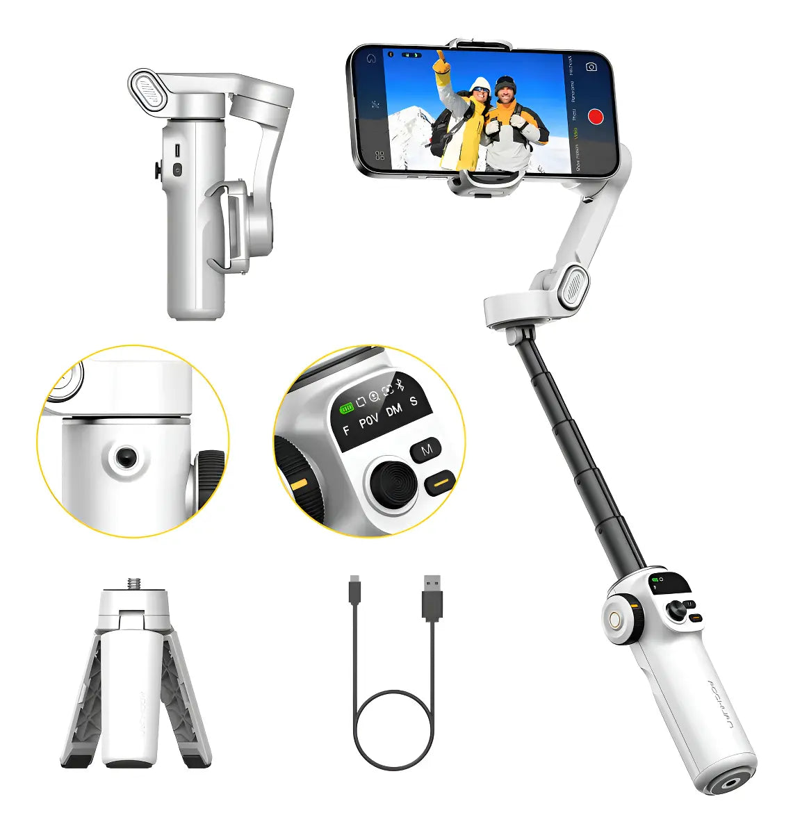Estabilizador Gimbal De 3 ejes con Barra Extensible y Trípode Smart X2 para Celulares Smartphone