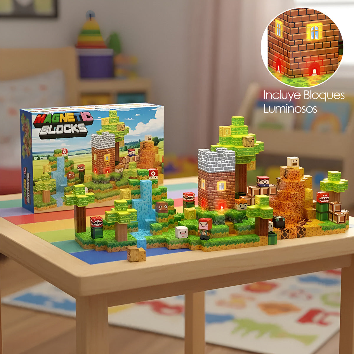 Bloques Magnéticos Tipo Minecraft 137 Pcs 3 Bloques De Luz