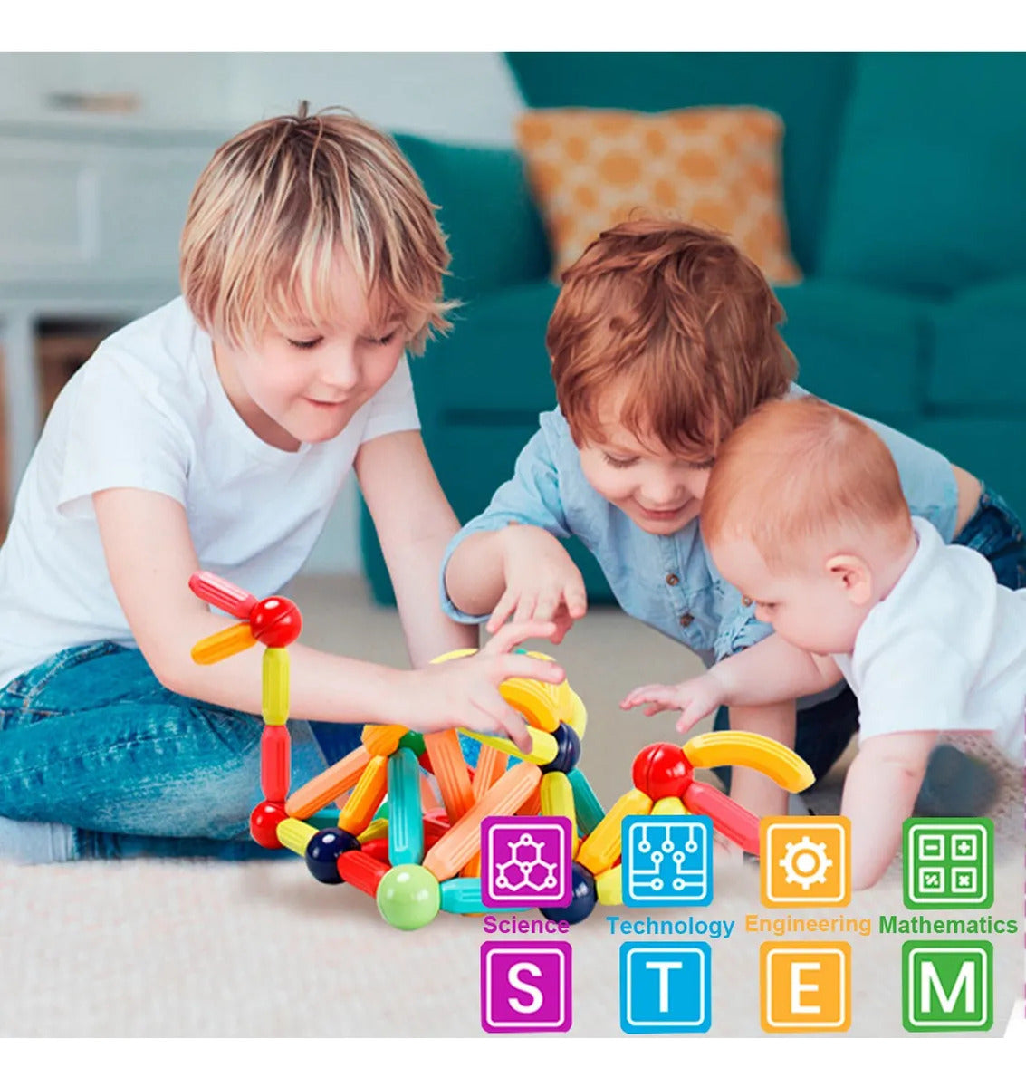 Bloques Magneticos 2 En 1 De Varillas 3d 130pzs Balde