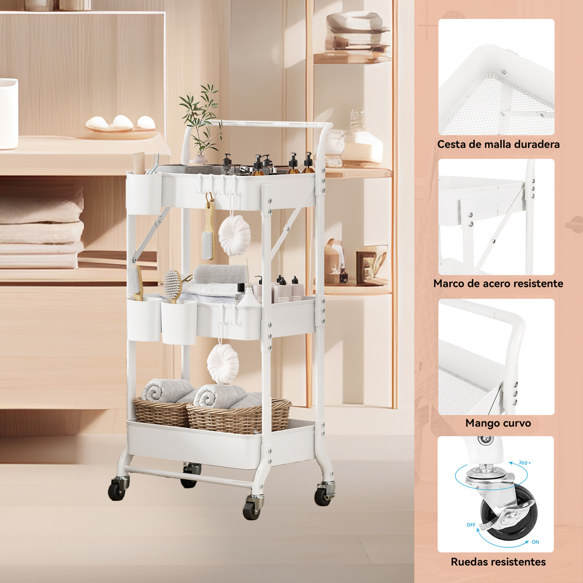 Carro Plegable Carrito Organizador Estante Con Rueda Multiuso