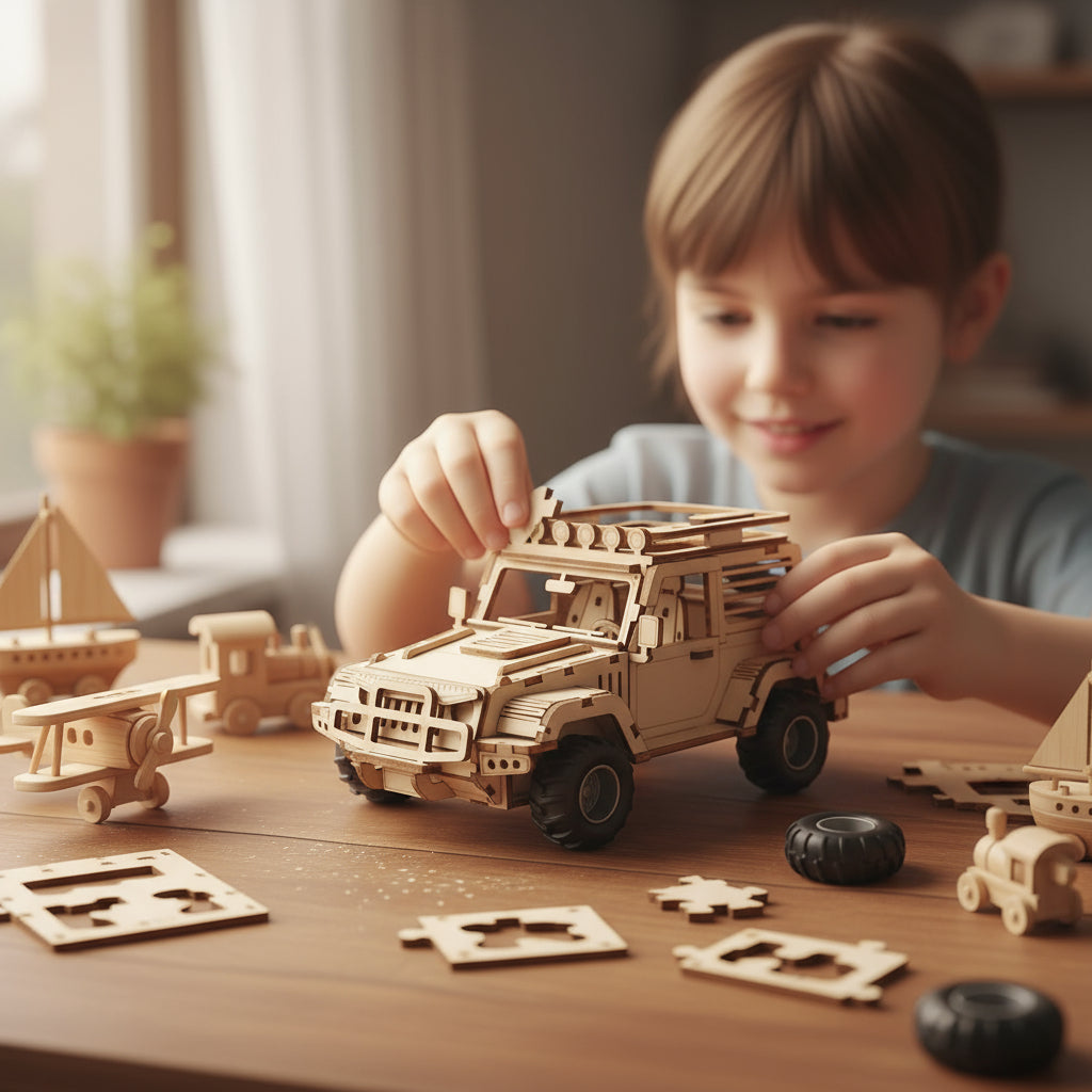 Auto Puzzle Jeep 3d Madera Armable 125pcs Didáctico 20 Cm.