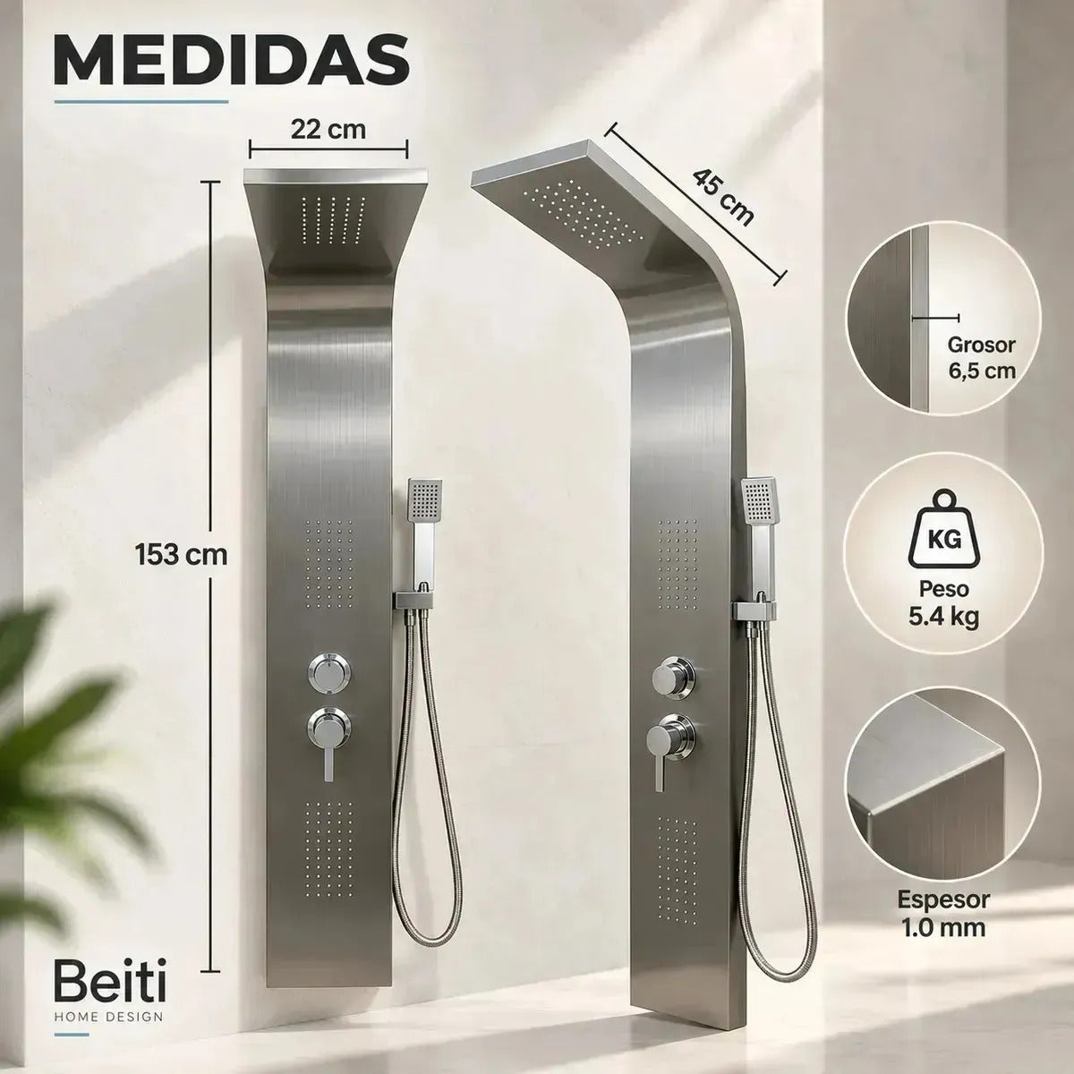 Ducha Columna Con Panel De3 Jets Con Hidromasaje 153x22x45