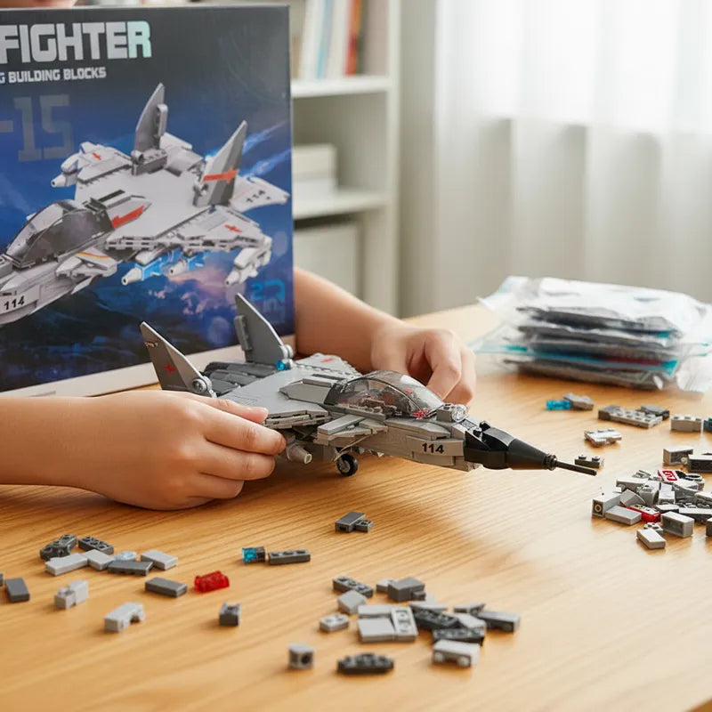Juguete De Bloques Armable Avion Caza Modelo Robot 532 Piezas Didactico 2 en 1