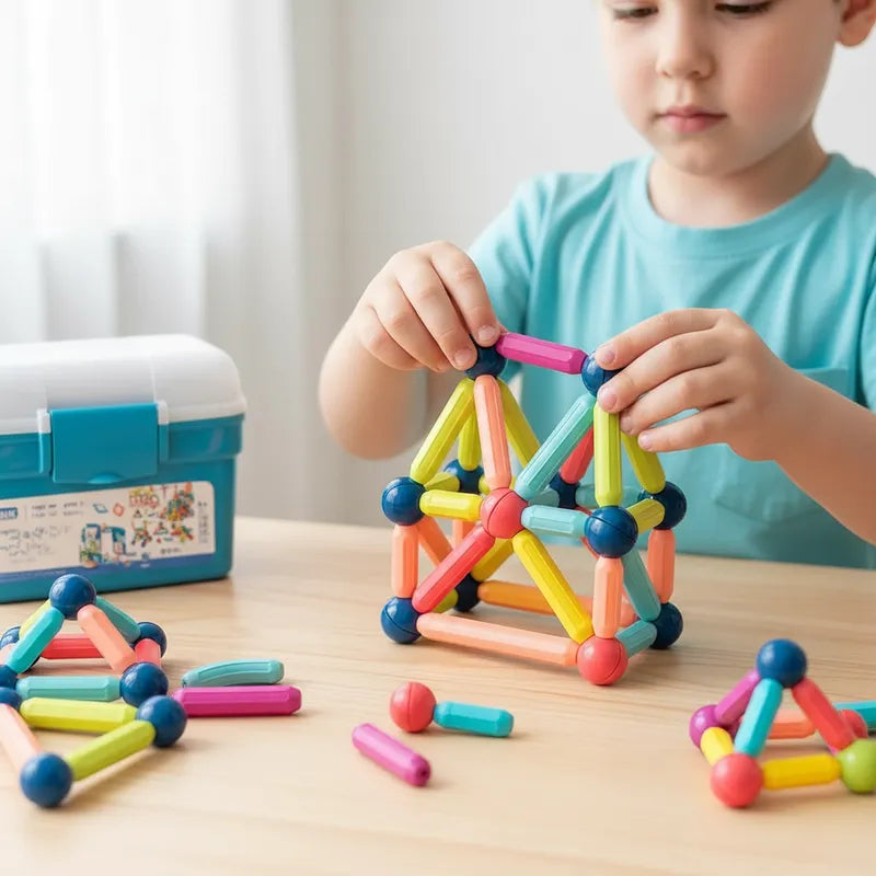 Bloques Magneticos 2 En 1 De Varillas 3d 130pzs Balde