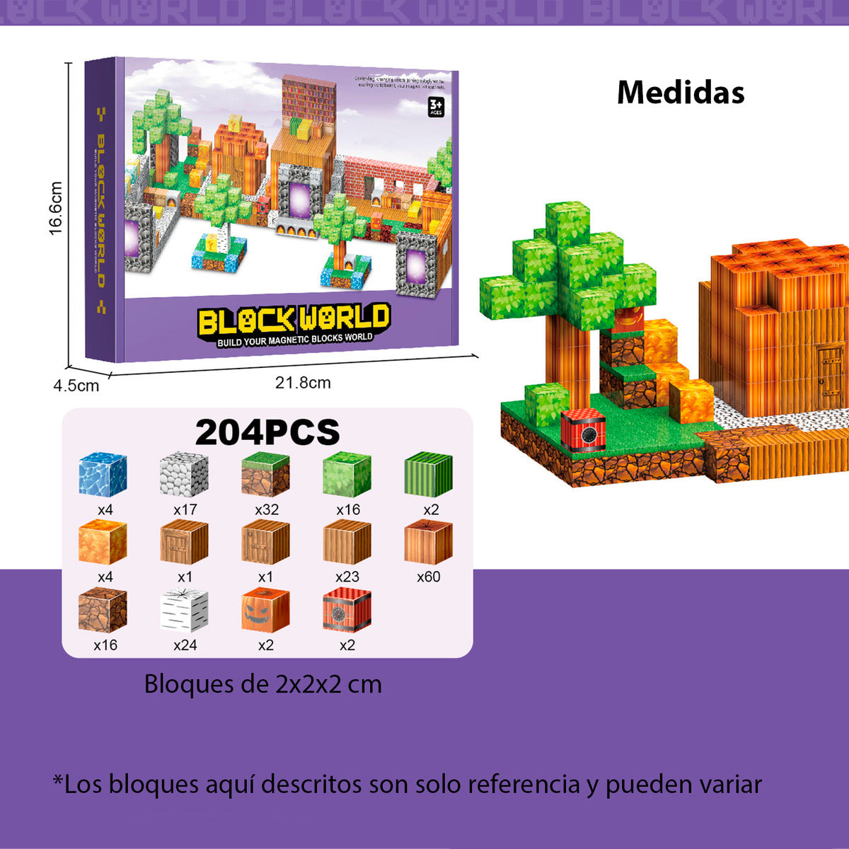 Bloques Magnéticos Tipo Minecraft 204 Pcs Mundo Portales 204 Bosque