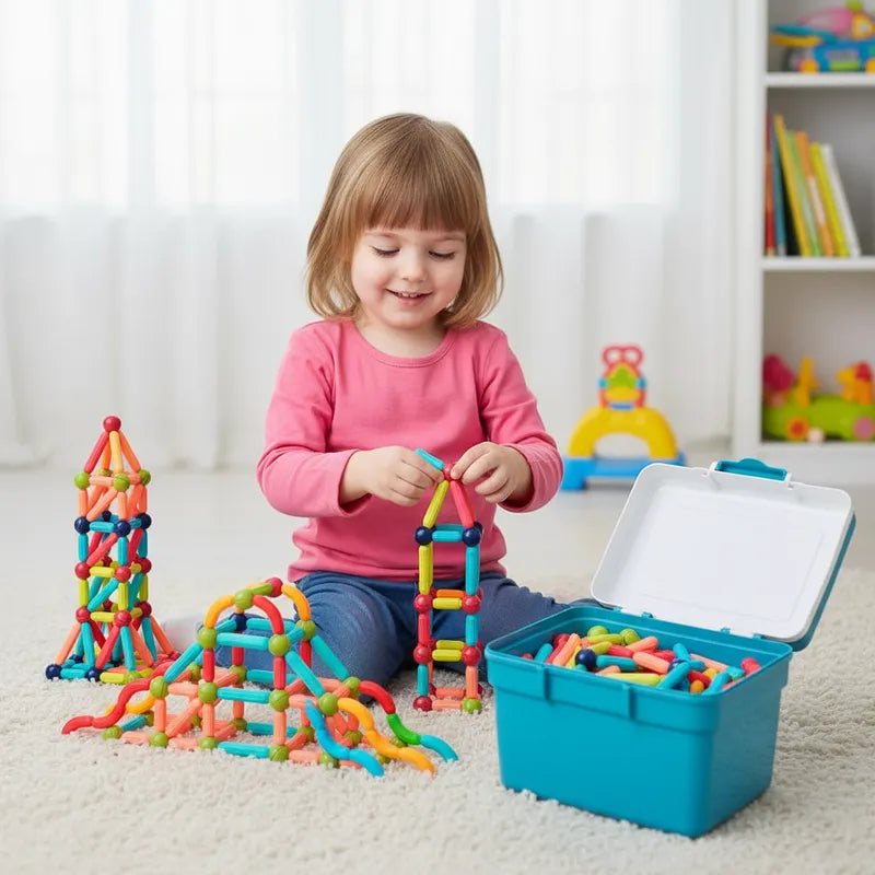 Bloques Magneticos 2 En 1 De Varillas 3d 130pzs Balde