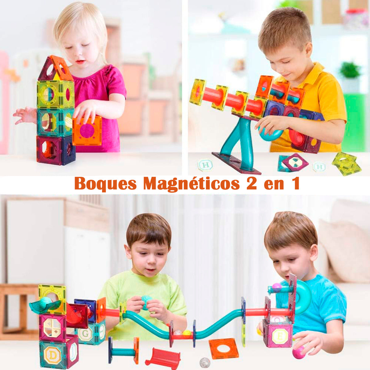 Bloques Magneticos 2en1 Tobogán De Bolas 3D Balde De188pzs