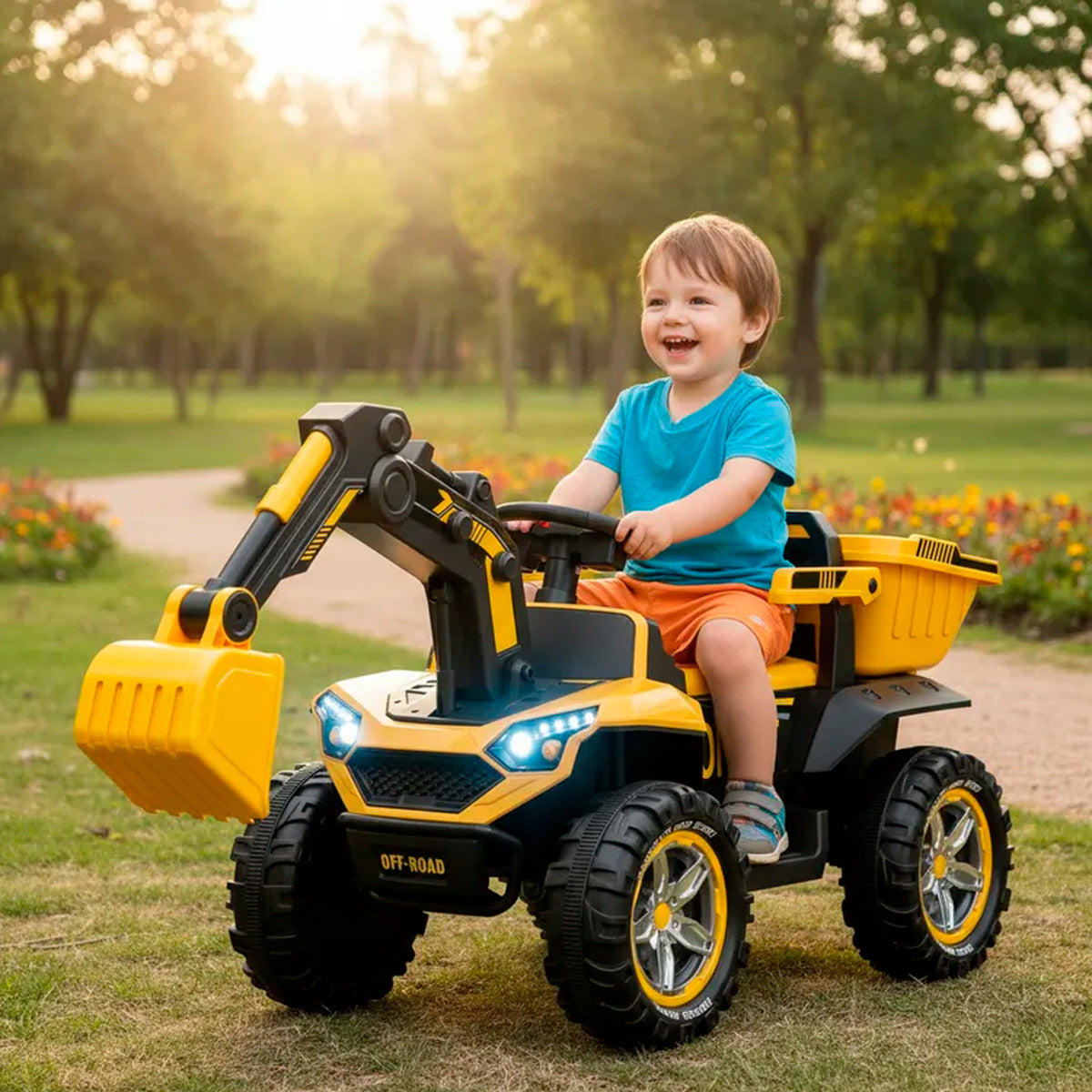 Auto Electrico Niños Retroexcavadora Bateria Alta Duracion Amarillo