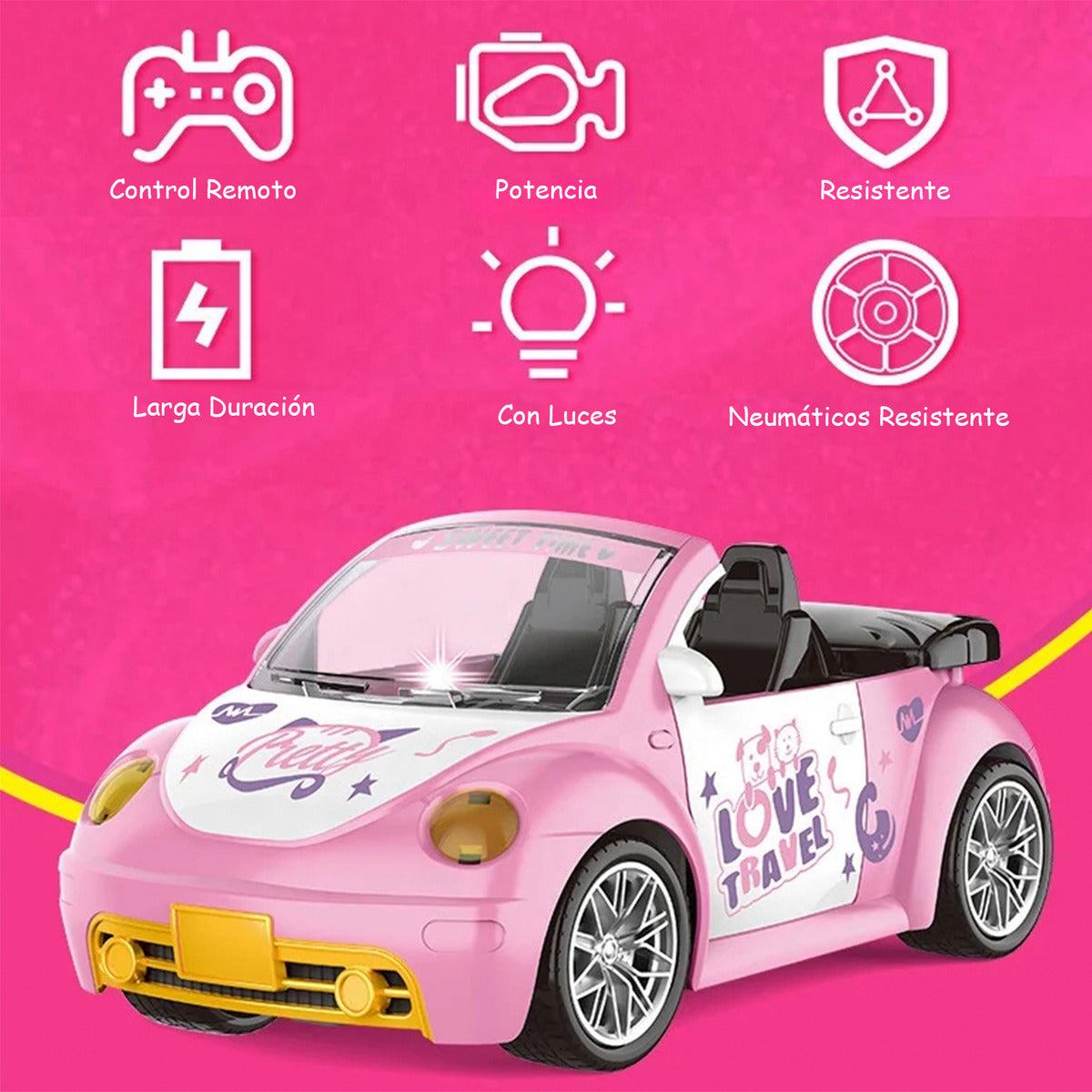 Auto Convertible A Control Remoto Muñeca Princesa Niña Batería Rosa