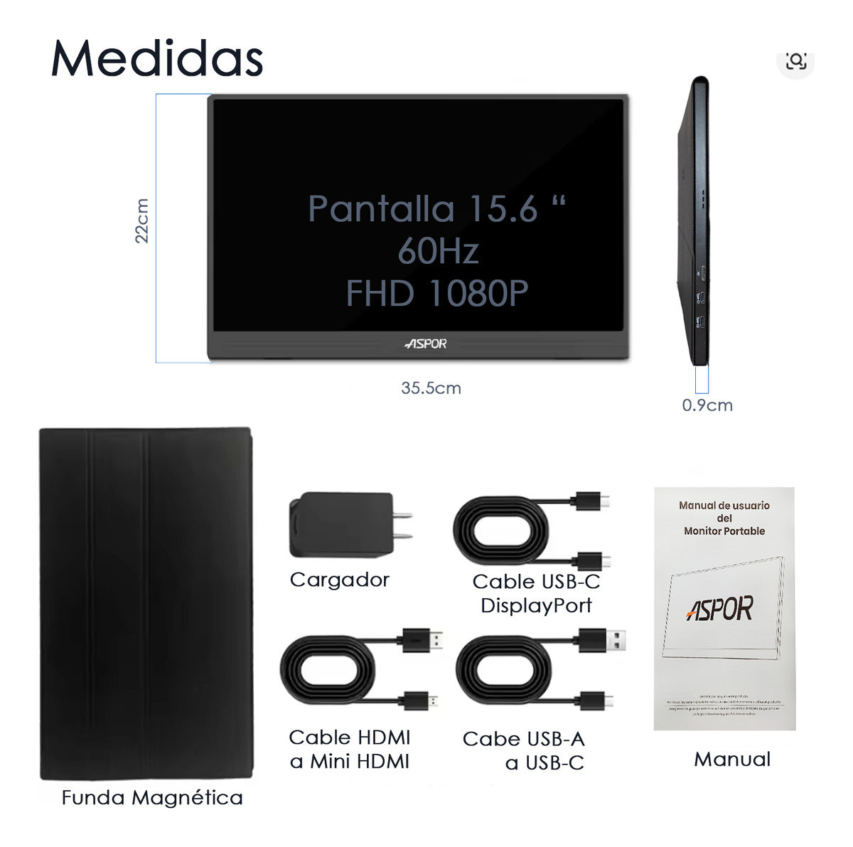 Monitor Portatil Con Pantalla De 15.6 Pulgadas 60Ghz Full Hd