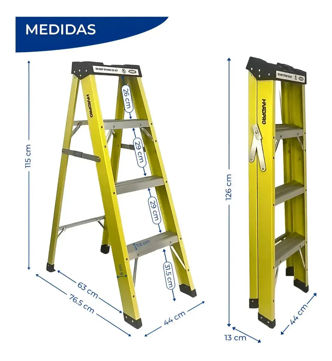 Escalera Fibra De Vidrio Industrial 1.2mts 4 Peldaños 150kg