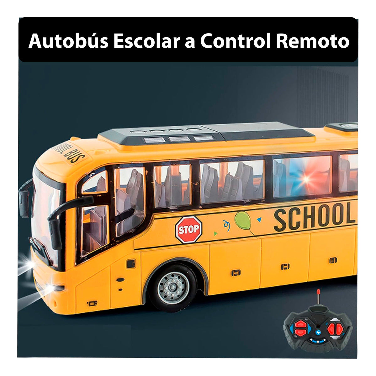 Juguete Auto Bus Escolar a Control Remoto Puertas Y Luces Amarillo